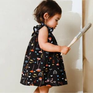 Tiny Tribe Floral Print Black Ruffle Sleeve Dress